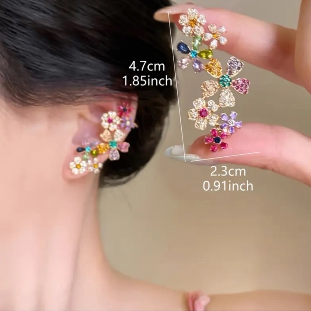 NEW! Luxury Colorful Flower Ear Cuff Earrings Elegant Jewelry Ear Cuff 🌸 B1-67 - Picture 5 of 7